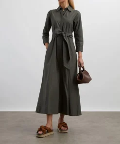 Mondo Corsini Dresses^Cervo Dark Khaki Cotton Poplin Shirt Dress