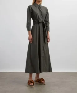 Mondo Corsini Dresses^Cervo Dark Khaki Cotton Poplin Shirt Dress