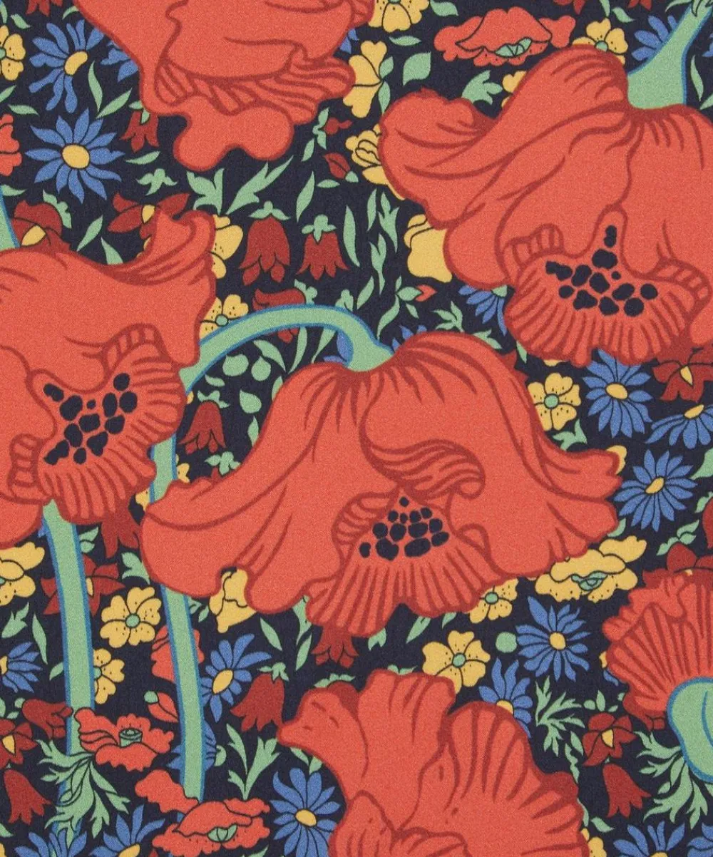 Liberty Fabrics Silk Satin^Clementina Poppy Silk Satin