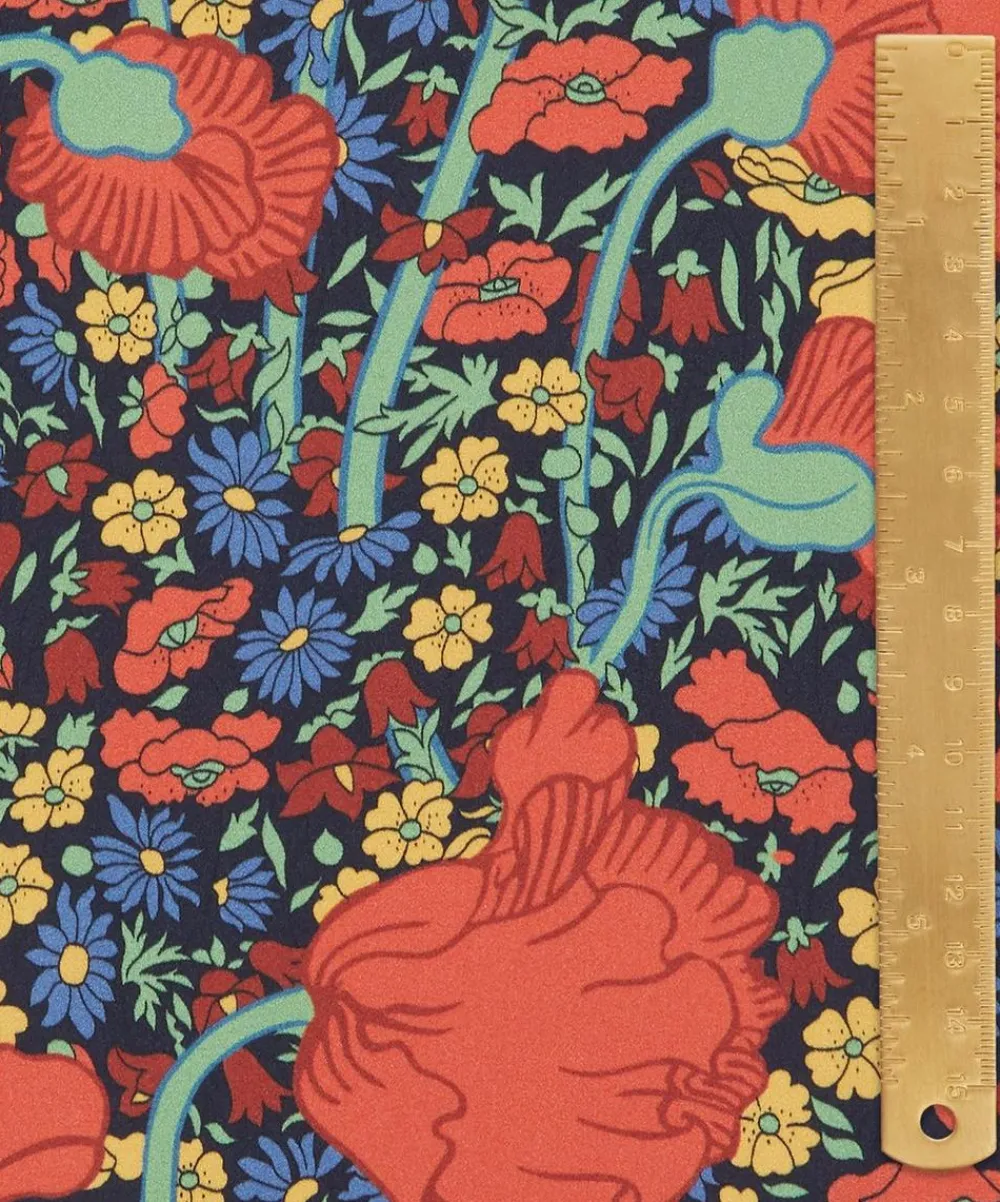 Liberty Fabrics Silk Satin^Clementina Poppy Silk Satin