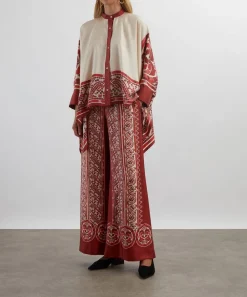 La DoubleJ Trousers & Shorts^Cobra Placée Red Silk Twill Palazzo Trousers