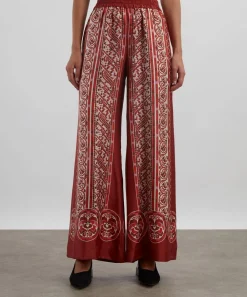 La DoubleJ Trousers & Shorts^Cobra Placée Red Silk Twill Palazzo Trousers