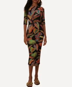 FARM Rio Dresses^Cool Foliage Black Jersey Midi-Dress