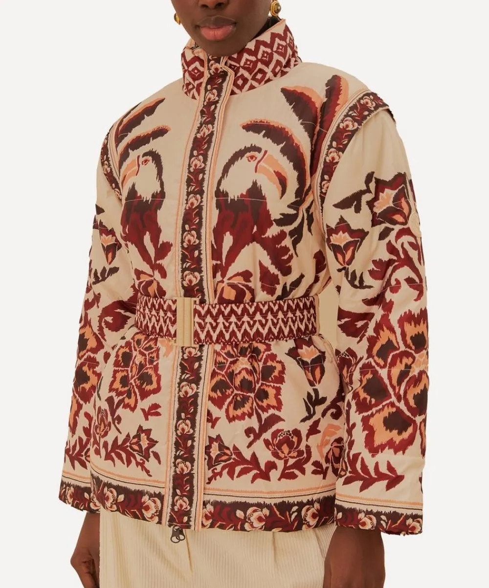 FARM Rio Coats & Jackets^Cream Toucans Scarf Reversible Puffer Jacket