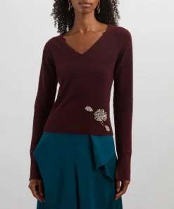 Erdem Knitwear^Cropped Burgundy Embellished Jumper