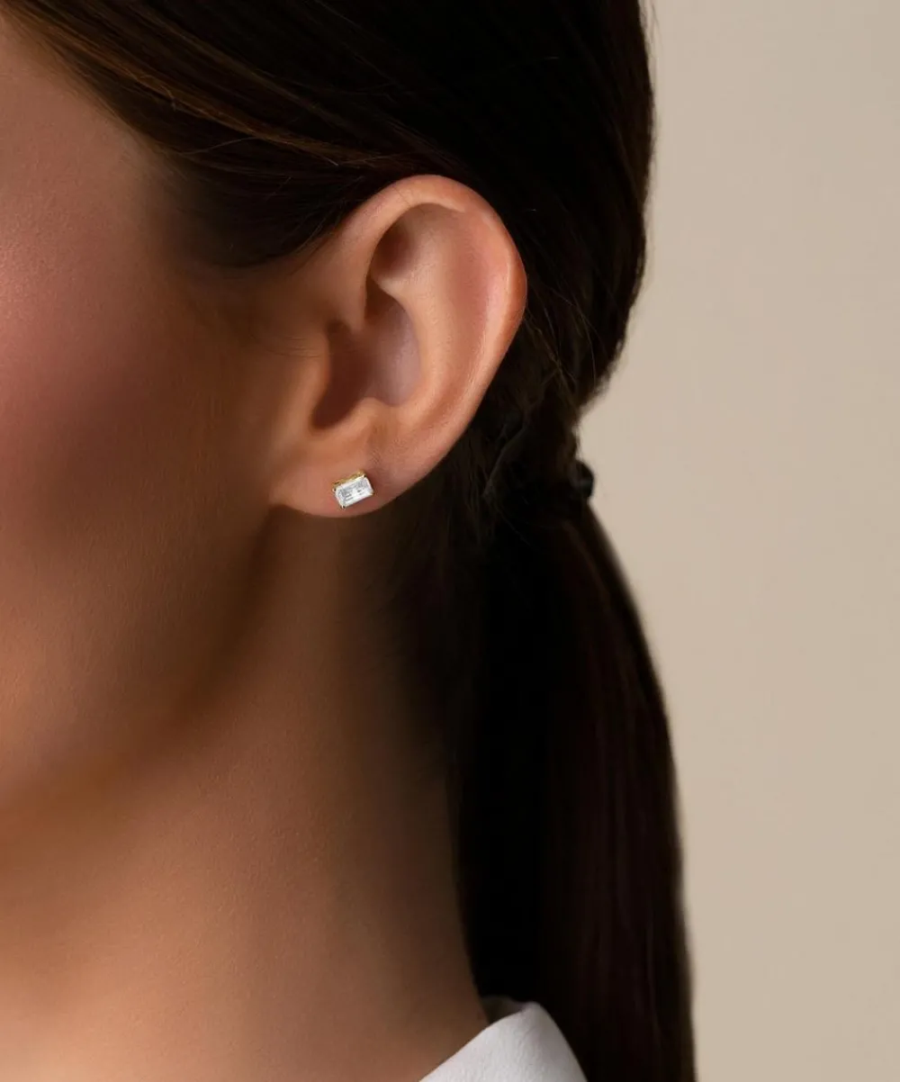 Suzanne Kalan Earrings|Earrings^14ct Gold Amalfi Emerald Cut White Topaz Stud Earrings