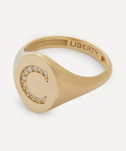 Liberty Rings|Rings^9ct Gold and Diamond Initial Signet Ring - C
