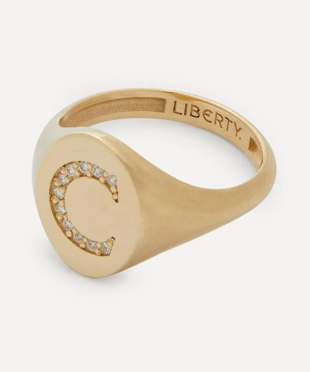Liberty Rings|Rings^9ct Gold and Diamond Initial Signet Ring - C