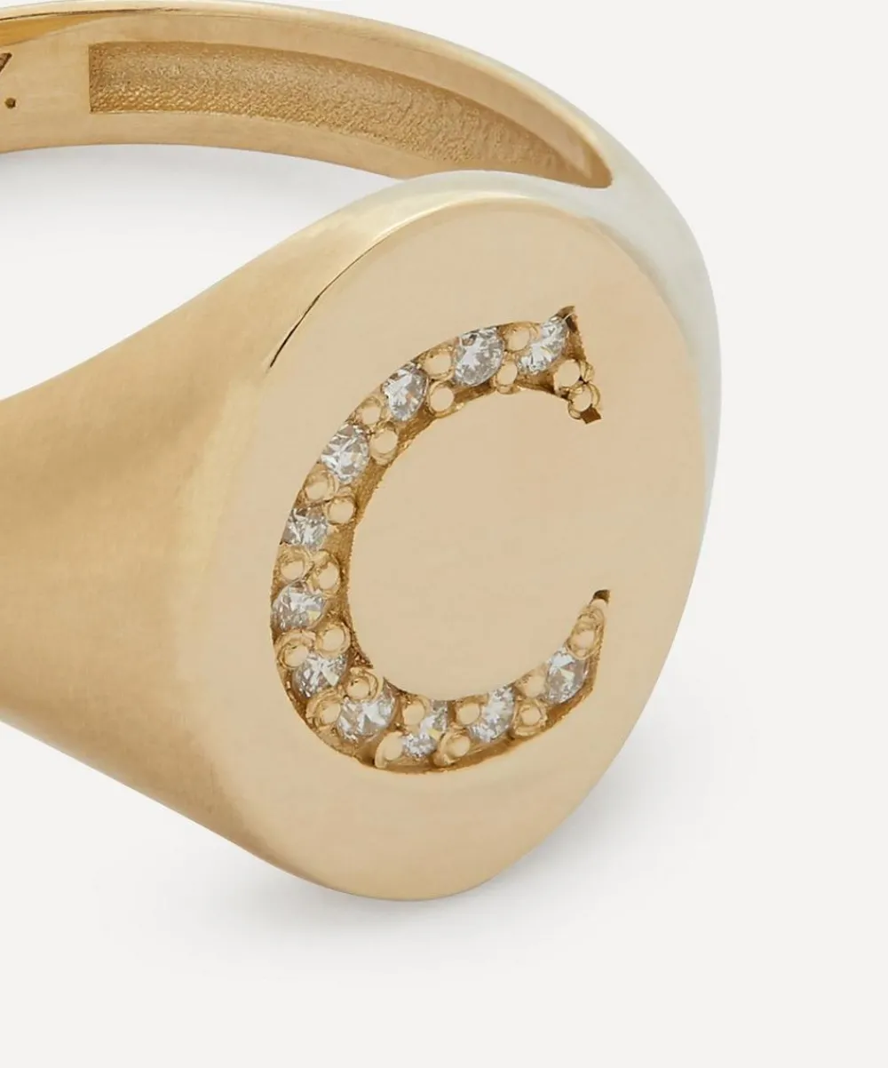 Liberty Rings|Rings^9ct Gold and Diamond Initial Signet Ring - C