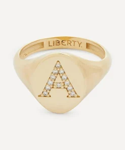Liberty Rings|Rings^9ct Gold and Diamond Initial Signet Ring - A