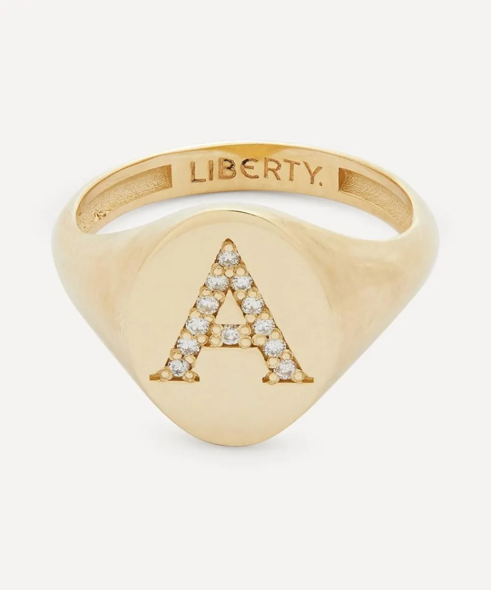 Liberty Rings|Rings^9ct Gold and Diamond Initial Signet Ring - A