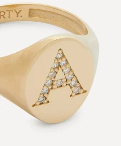 Liberty Rings|Rings^9ct Gold and Diamond Initial Signet Ring - A