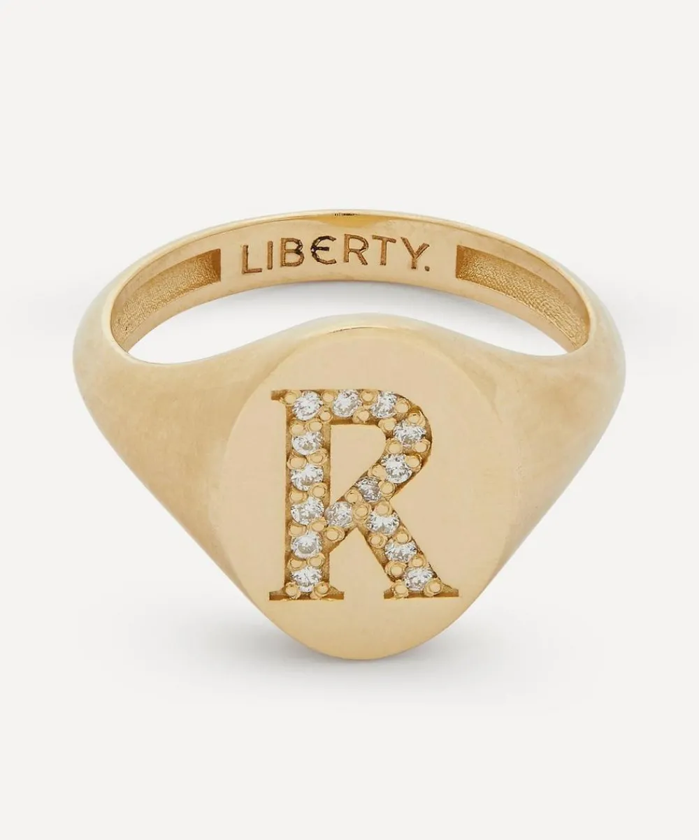 Liberty Rings|Rings^9ct Gold and Diamond Initial Signet Ring - R
