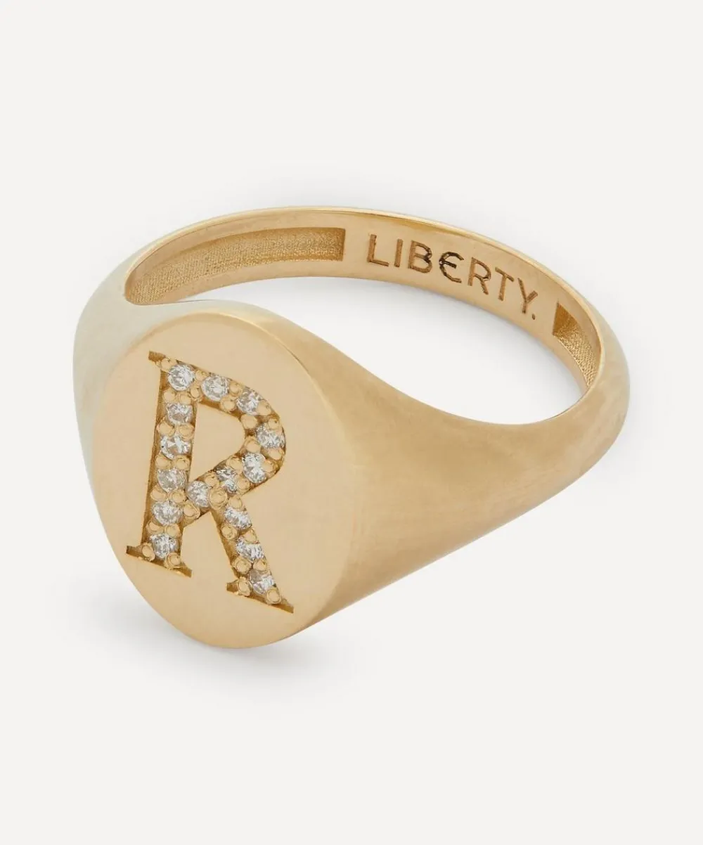 Liberty Rings|Rings^9ct Gold and Diamond Initial Signet Ring - R