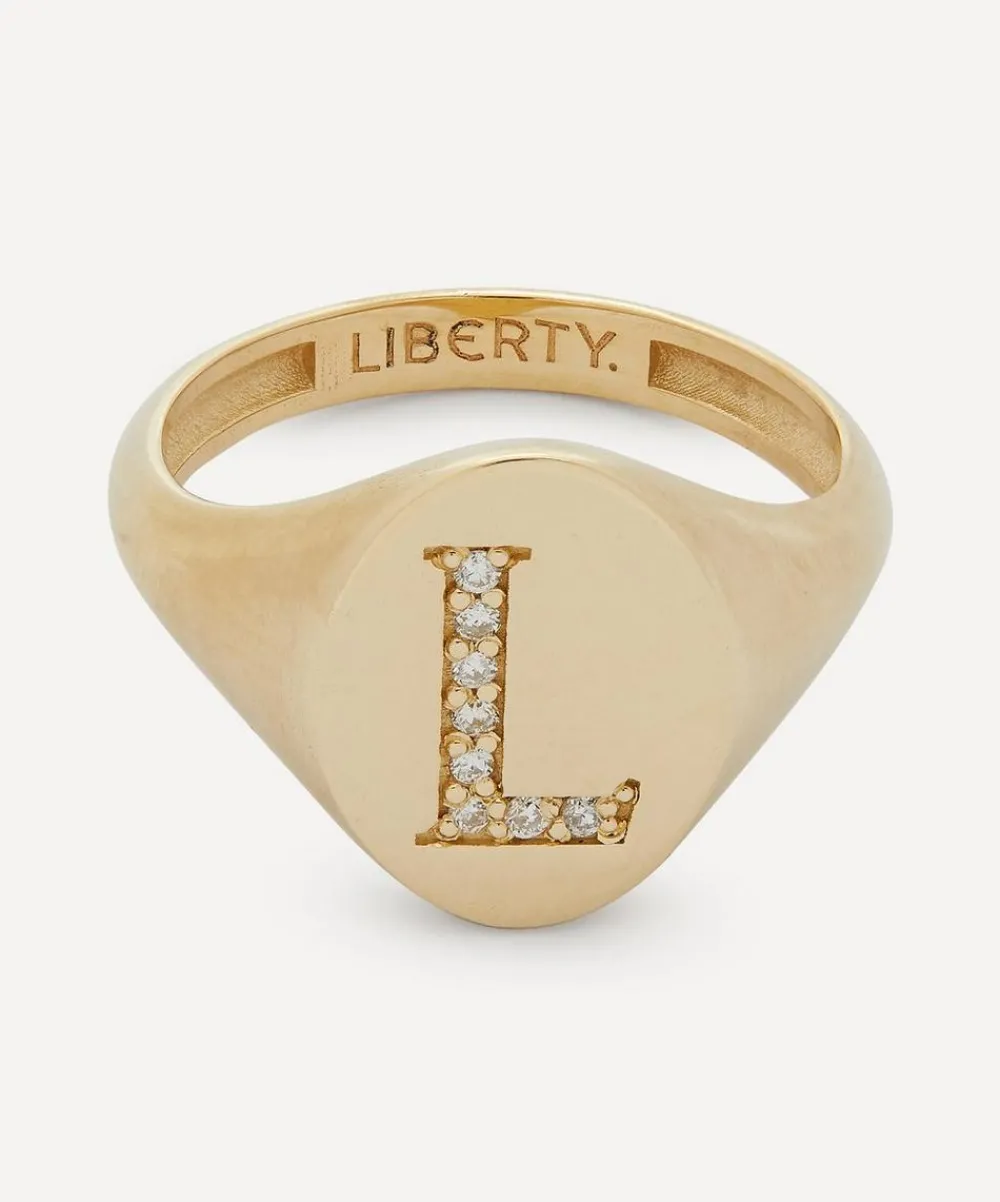 Liberty Rings|Rings^9ct Gold and Diamond Initial Signet Ring - L