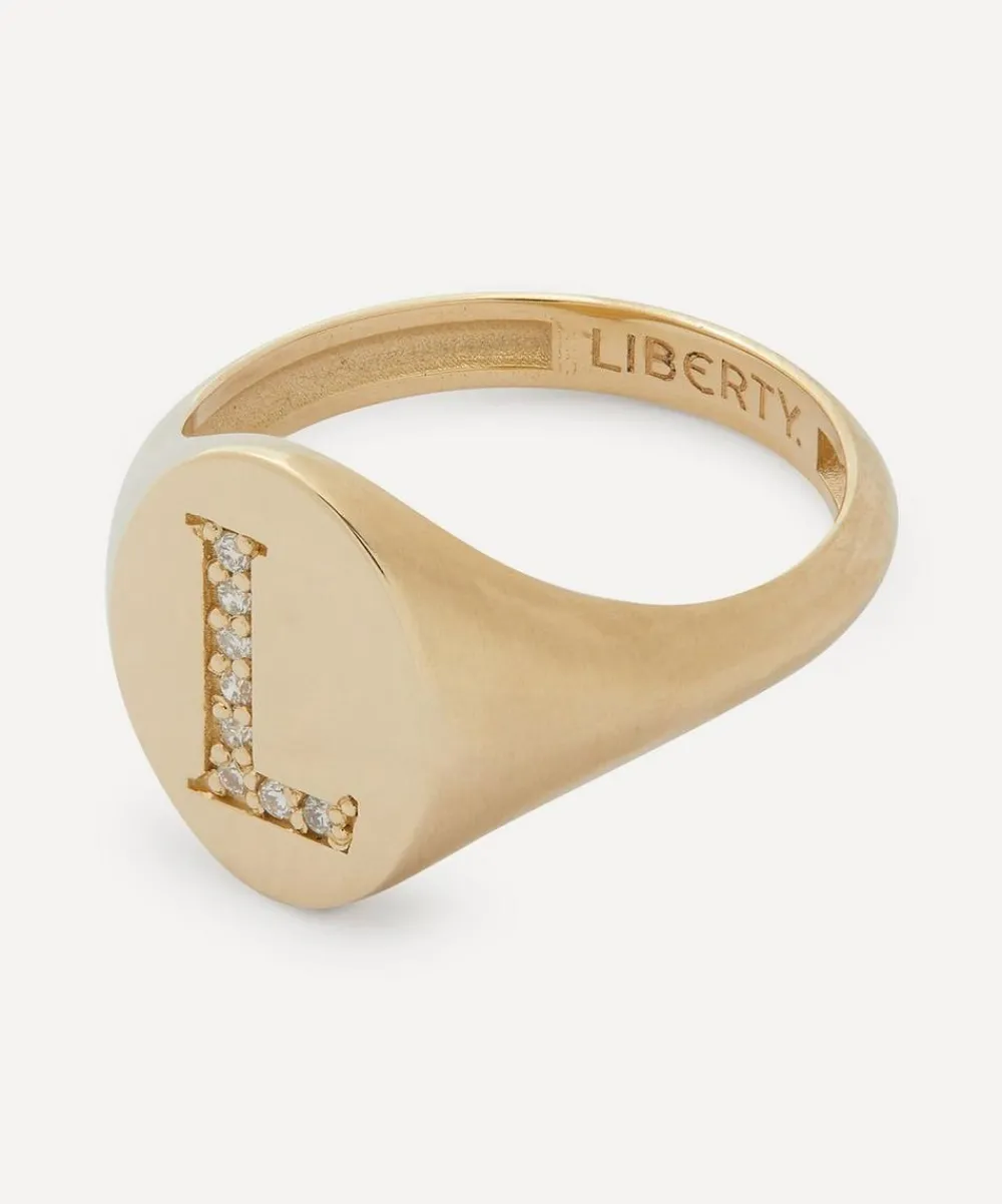 Liberty Rings|Rings^9ct Gold and Diamond Initial Signet Ring - L