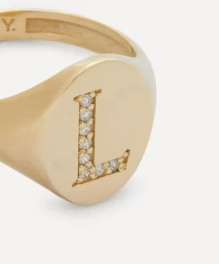 Liberty Rings|Rings^9ct Gold and Diamond Initial Signet Ring - L