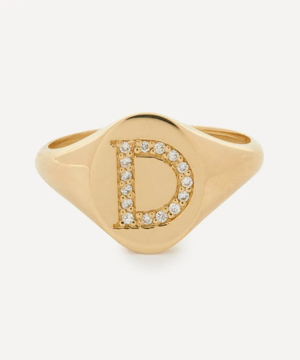 Liberty Rings|Rings^9ct Gold and Diamond Initial Signet Ring - D