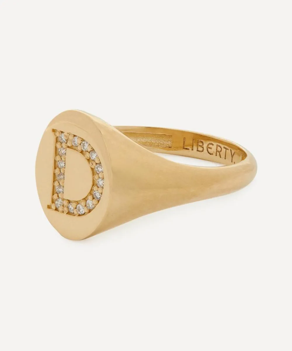 Liberty Rings|Rings^9ct Gold and Diamond Initial Signet Ring - D
