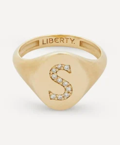 Liberty Rings|Rings^9ct Gold and Diamond Initial Signet Ring - S
