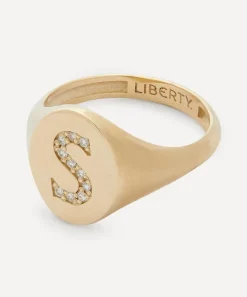 Liberty Rings|Rings^9ct Gold and Diamond Initial Signet Ring - S