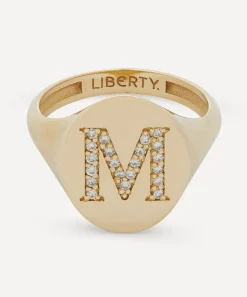 Liberty Rings|Rings^9ct Gold and Diamond Initial Signet Ring - M