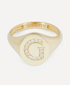 Liberty Rings|Rings^9ct Gold and Diamond Initial Signet Ring - G