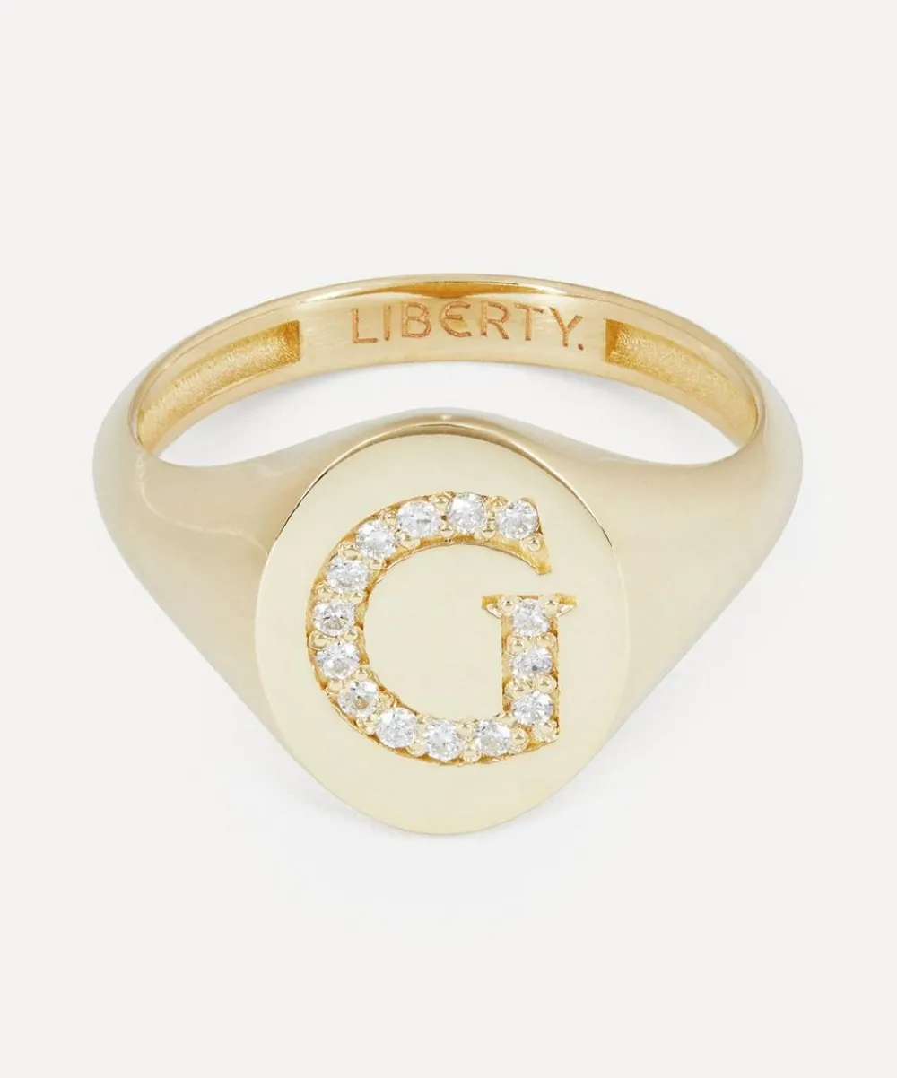 Liberty Rings|Rings^9ct Gold and Diamond Initial Signet Ring - G