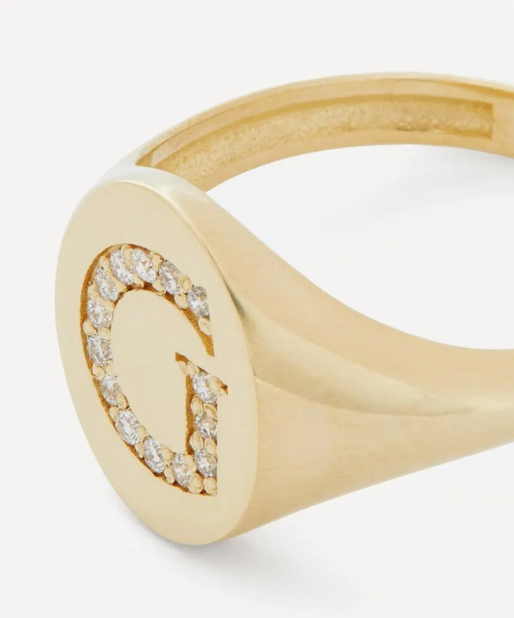Liberty Rings|Rings^9ct Gold and Diamond Initial Signet Ring - G