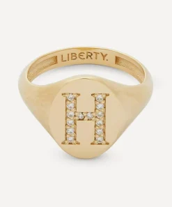 Liberty Rings|Rings^9ct Gold and Diamond Initial Signet Ring - H