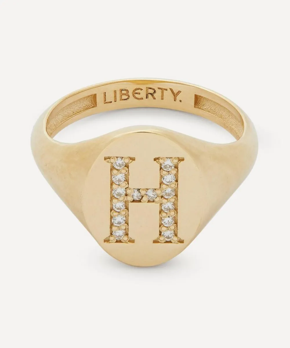 Liberty Rings|Rings^9ct Gold and Diamond Initial Signet Ring - H