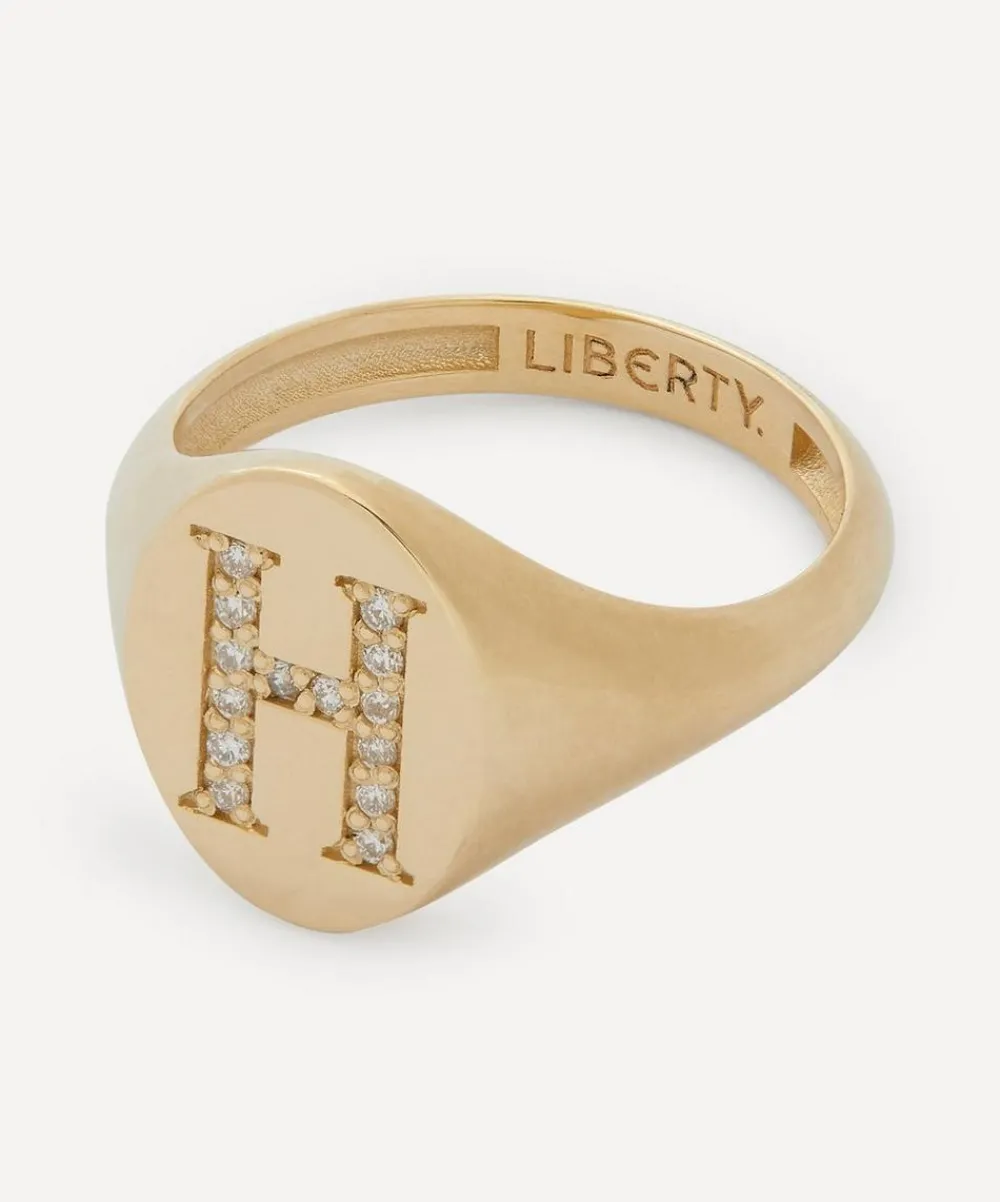 Liberty Rings|Rings^9ct Gold and Diamond Initial Signet Ring - H