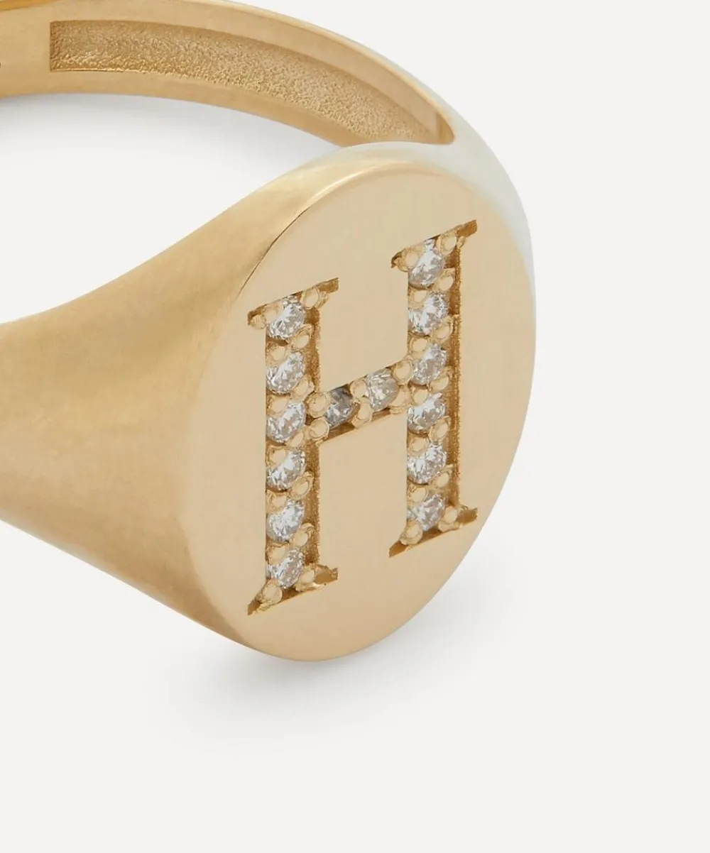 Liberty Rings|Rings^9ct Gold and Diamond Initial Signet Ring - H