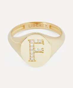 Liberty Rings|Rings^9ct Gold and Diamond Initial Signet Ring - F