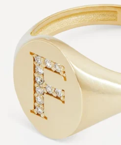 Liberty Rings|Rings^9ct Gold and Diamond Initial Signet Ring - F