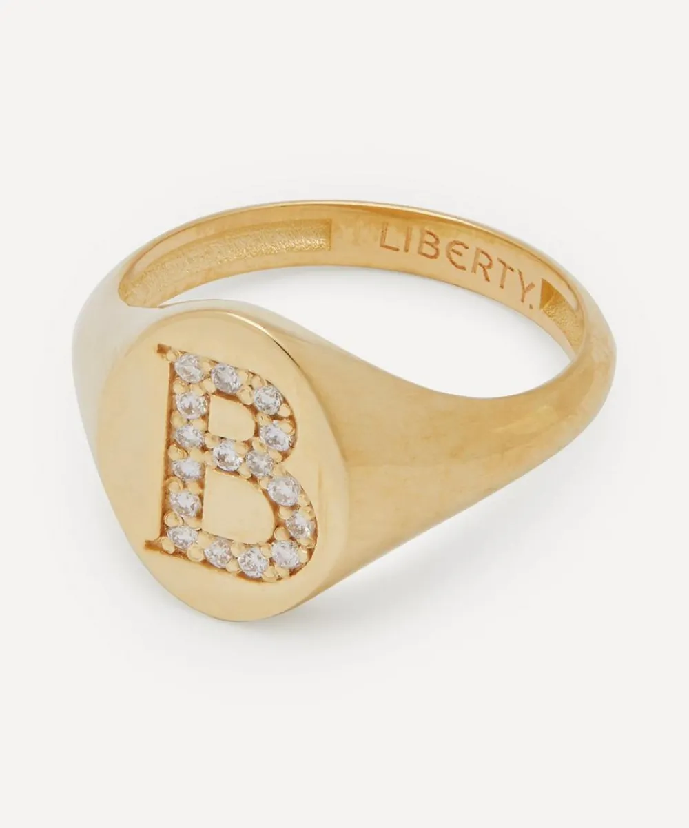 Liberty Rings|Rings^9ct Gold and Diamond Initial Signet Ring – B