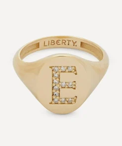 Liberty Rings|Rings^9ct Gold and Diamond Initial Signet Ring - E