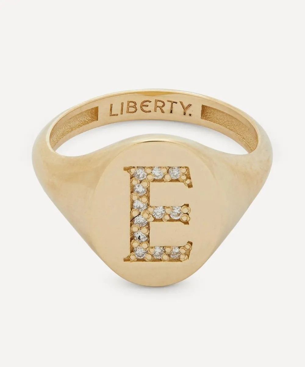 Liberty Rings|Rings^9ct Gold and Diamond Initial Signet Ring - E