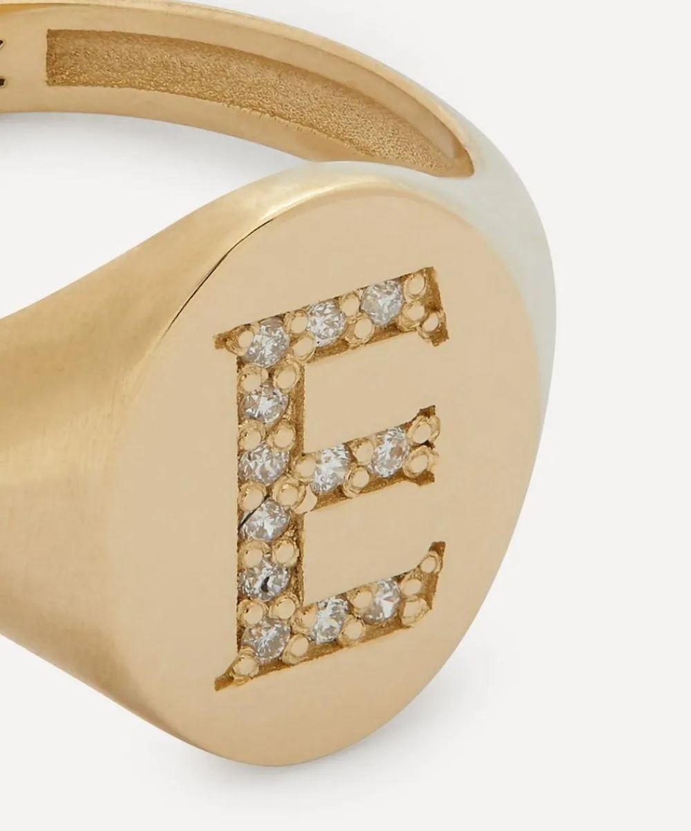 Liberty Rings|Rings^9ct Gold and Diamond Initial Signet Ring - E