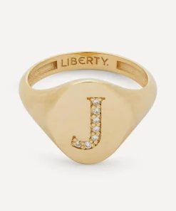 Liberty Rings|Rings^9ct Gold and Diamond Initial Signet Ring - J