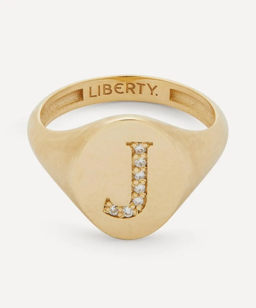 Liberty Rings|Rings^9ct Gold and Diamond Initial Signet Ring - J