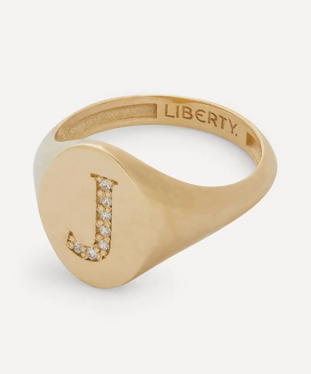 Liberty Rings|Rings^9ct Gold and Diamond Initial Signet Ring - J