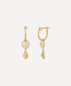 Dinny Hall Earrings^9ct Gold Bijou Folded Heart Drop Hoop Earrings