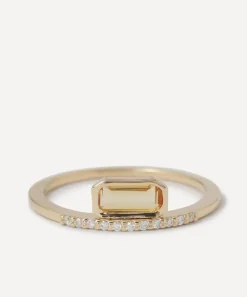Melissa Joy Manning Rings|Rings^14ct Gold Citiscape Micropave Diamond and Citrine Stacking Ring