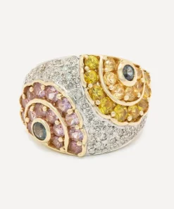 Kojis Rings|Rings^14ct Gold Coloured Sapphire and Diamond Flower Ring
