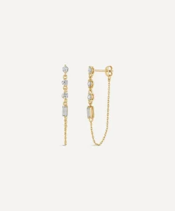 Dinny Hall Earrings^9ct Gold Created Diamond Chain Drop Earrings