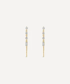 Dinny Hall Earrings^9ct Gold Created Diamond Chain Drop Earrings