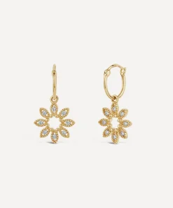 Dinny Hall Earrings^14ct Gold Diamond Jasmine Flower Drop Hoop Earrings