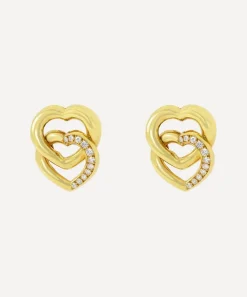 Kojis Earrings|Earrings^18ct Gold Diamond Set Double Heart Earrings