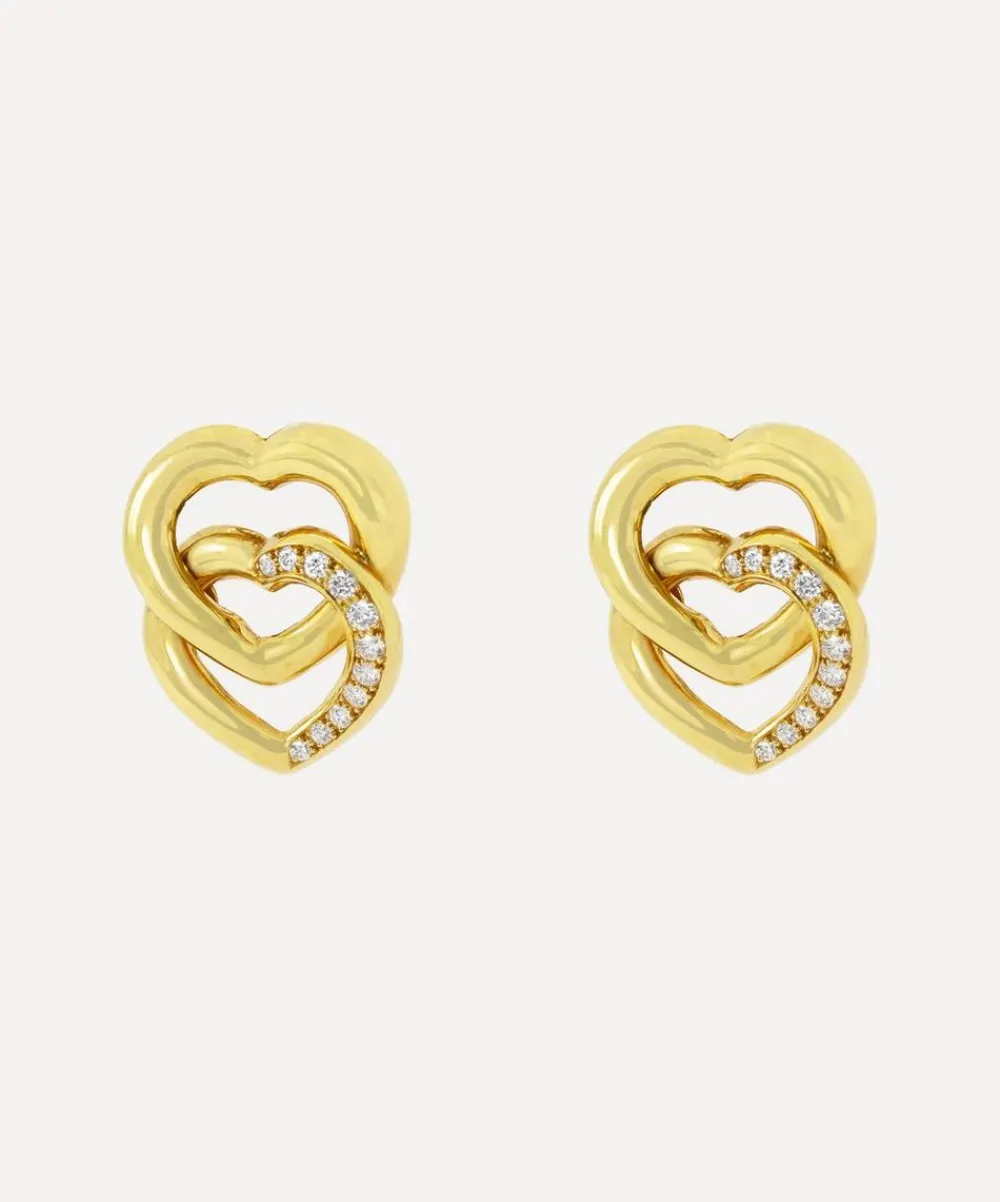 Kojis Earrings|Earrings^18ct Gold Diamond Set Double Heart Earrings